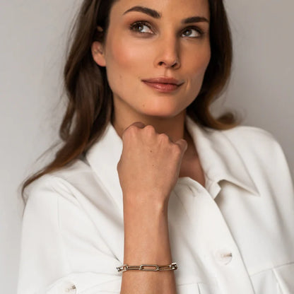 TI SENTO - BRACCIALE ARGENTO DORATO MAGLIA CATENA E MOSCHETTONE ARGENTO CON ZIRCONE