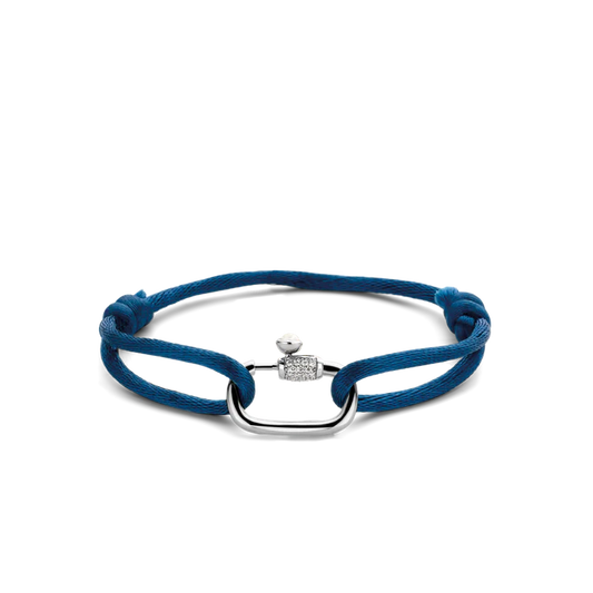 TI SENTO - BRACCIALE IN SETA CON MOSCHETTONE CON ZIRCONI BIANCHI