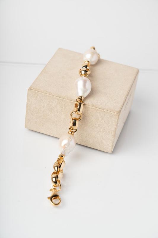 SOARA - BRACCIALE IN ARGENTO DORATO CON PERLA BAROCCA