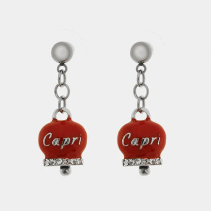 I LOVE CAPRI - STEEL EARRINGS WITH RED BELL AND CAPRI WRITING