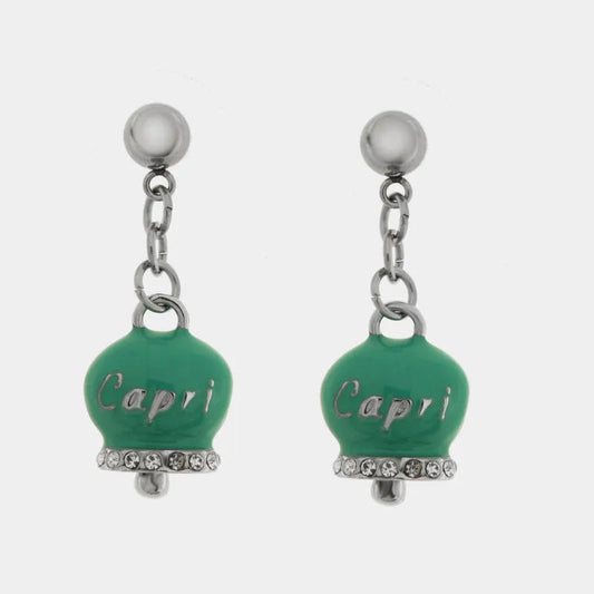 AMO CAPRI - ORECCHINI CON CAMPANELLE CAPRI PENDENTI SMALTO TIFFANY E CRISTALLI