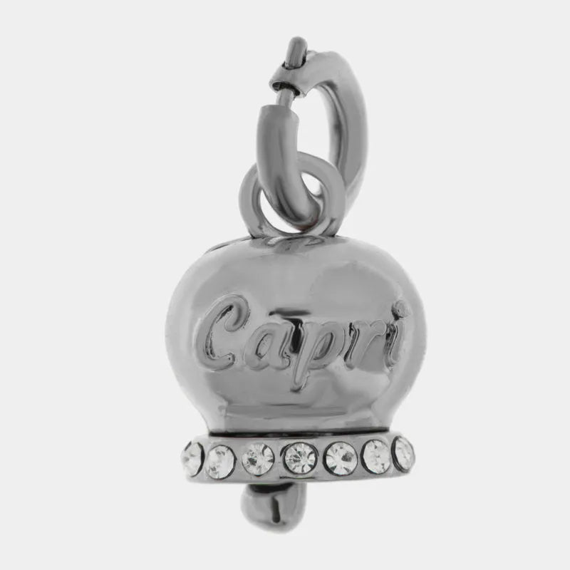 AMO CAPRI - CHARM CAMPANELLA IN ACCIAIO SCRITTA CAPRI E CRISTALLI