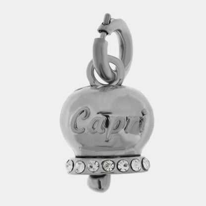 AMO CAPRI - CHARM CAMPANELLA IN ACCIAIO SCRITTA CAPRI E CRISTALLI