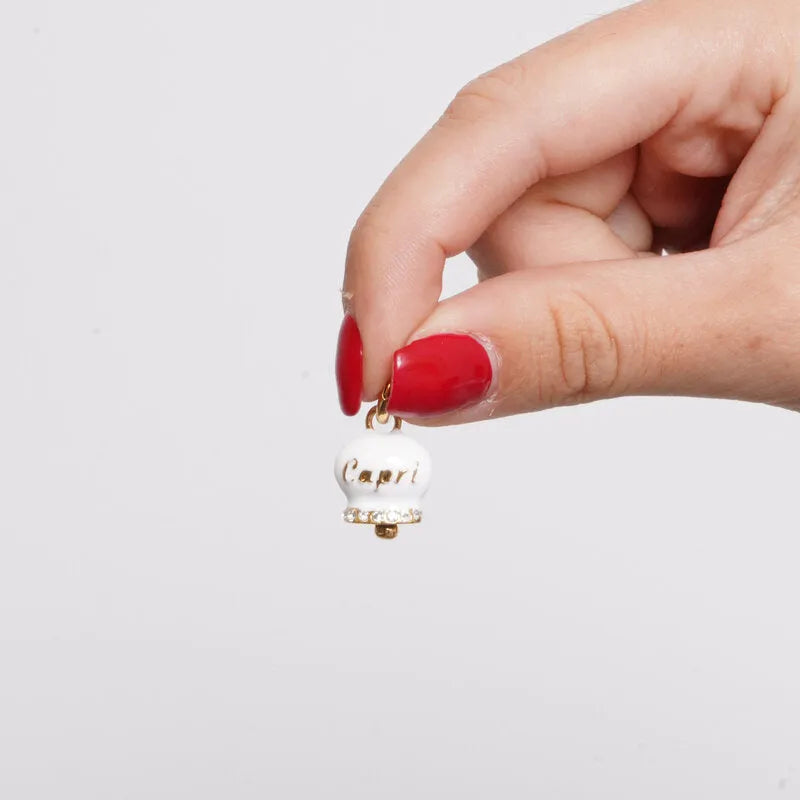 AMO CAPRI - CHARM CAMPANELLA DORATA SMALTO BIANCO SCRITTA CAPRI