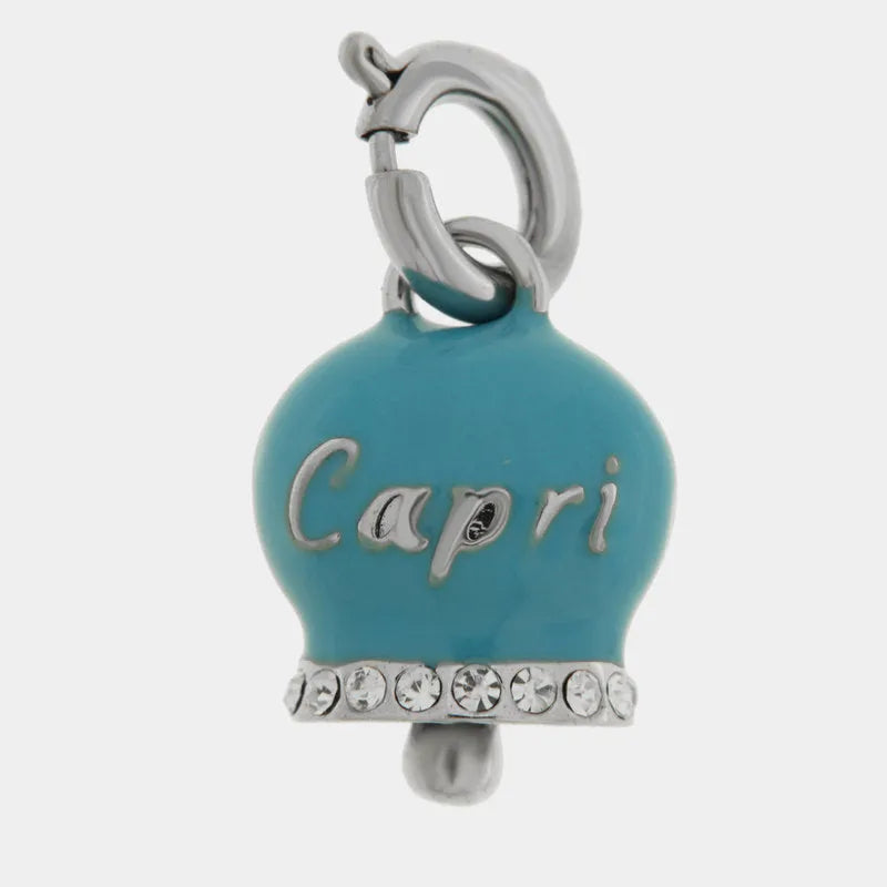 AMO CAPRI - CHARM CAMPANELLA RODIO SMALTO TURCHESE SCRITTA CAPRI