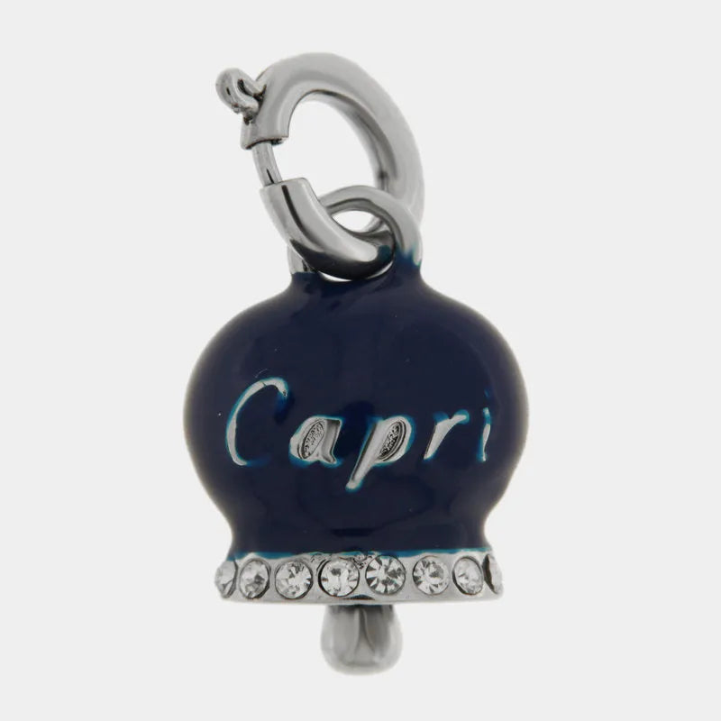 AMO CAPRI - CHARM CAMPANELLA RODIO SMALTO BLU SCRITTA CAPRI
