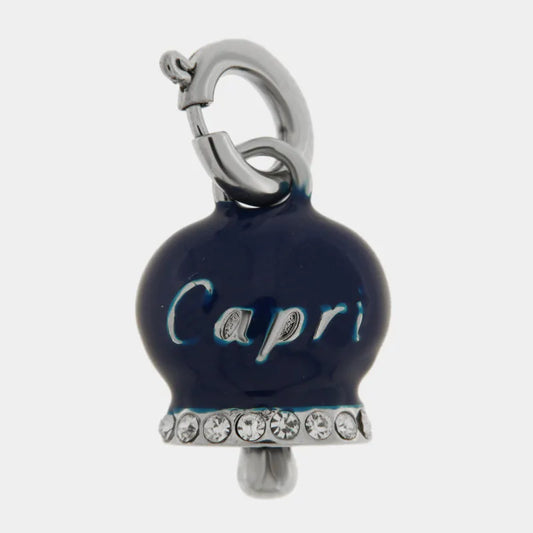 AMO CAPRI - CHARM CAMPANELLA RODIO SMALTO BLU SCRITTA CAPRI