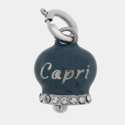 AMO CAPRI - CHARM CAMPANELLA RODIO SMALTO AVIO SCRITTA CAPRI