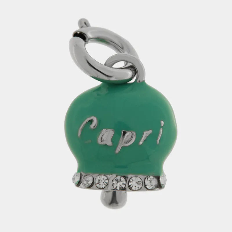 AMO CAPRI - CHARM CAMPANELLA RODIO SMALTO TIFFANY SCRITTA CAPRI