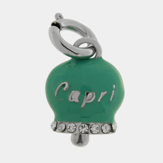 AMO CAPRI - CHARM CAMPANELLA RODIO SMALTO TIFFANY SCRITTA CAPRI