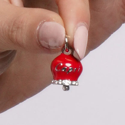 AMO CAPRI - CHARM CAMPANELLA RODIO SMALTO ROSSO SCRITTA CAPRI