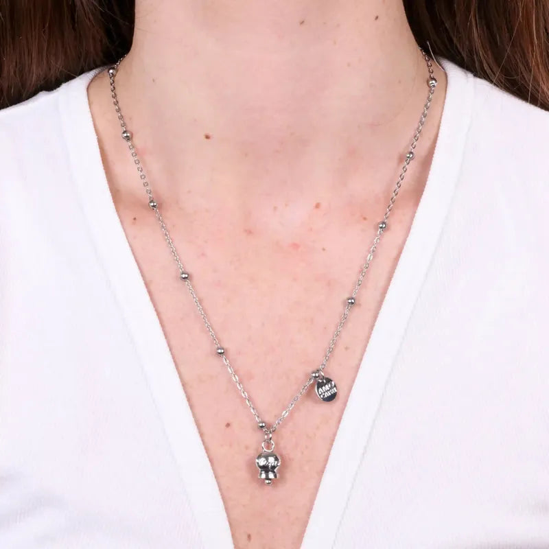 AMO CAPRI - COLLANA IN ACCIAIO RODIO CAMPANELLA SCRITTA CAPRI