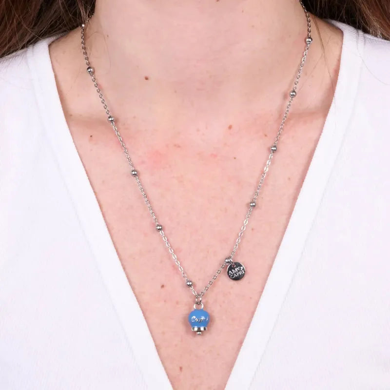 AMO CAPRI - STEEL NECKLACE AVIATION BLUE BELL WITH CAPRI WRITING