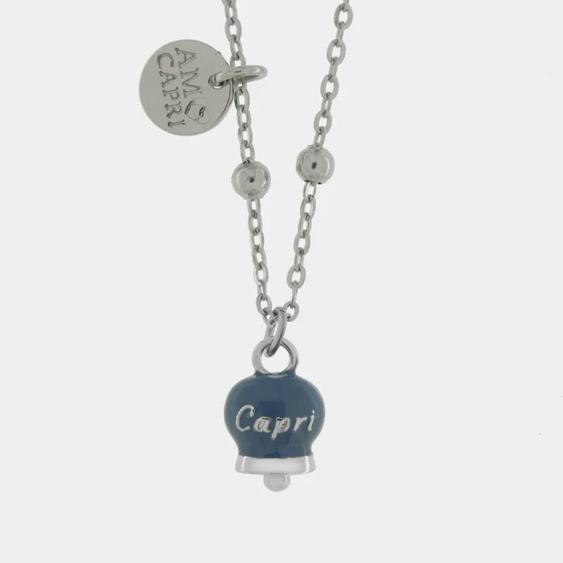 AMO CAPRI - STEEL NECKLACE AVIATION BLUE BELL WITH CAPRI WRITING