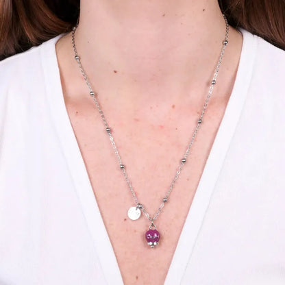 AMO CAPRI - COLLANA IN ACCIAIO CAMPANELLA MINI BORGOGNA SCRITTA CAPRI