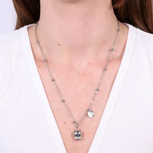 AMO CAPRI - COLLANA IN ACCIAIO CAMPANELLA SCRITTA CAPRI CON CRISTALLI