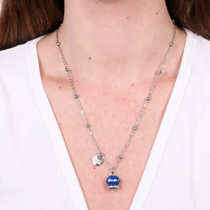 AMO CAPRI - COLLANA IN METALLO RODIO  CAMPANELLA BLU SCRITTA CAPRI CON CRISTALLI