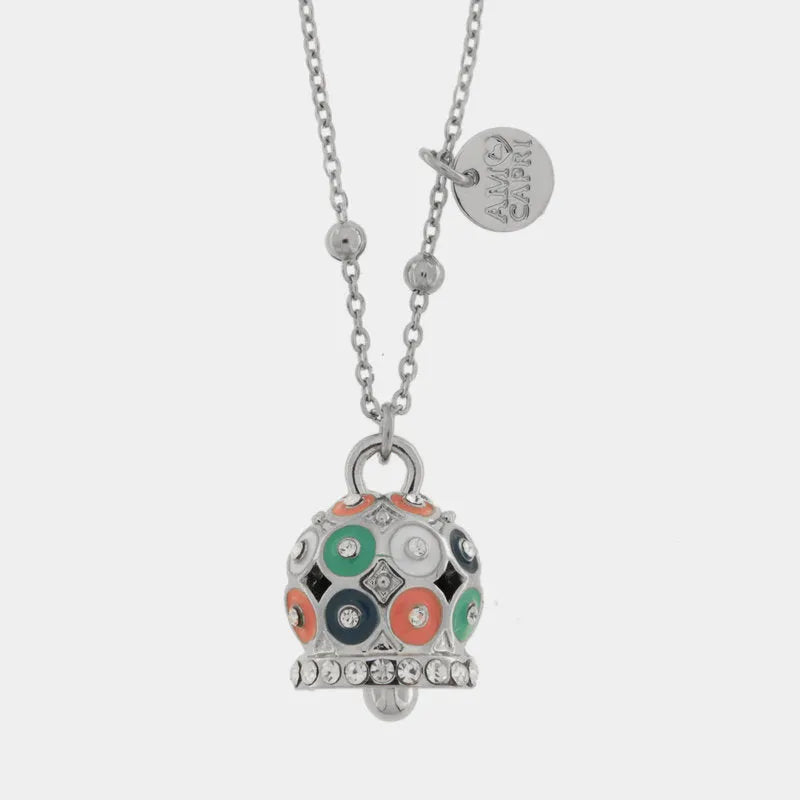 AMO CAPRI - COLLANA IN ACCIAIO CAMPANELLA MULTICOLOR E CRISTALLI