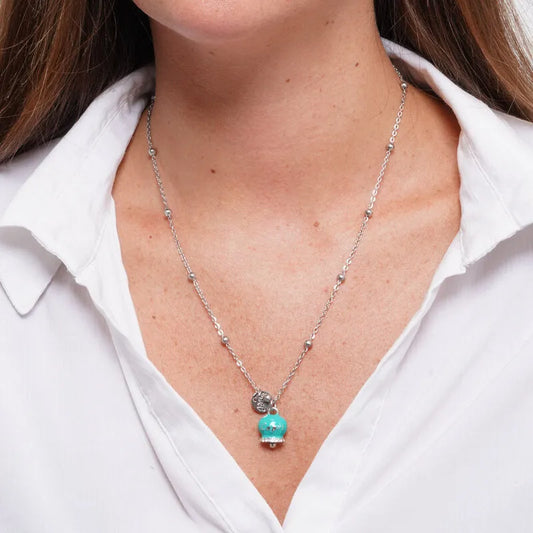 AMO CAPRI - COLLANA IN ACCIAIO CAMPANELLA TIFFANY SCRITTA CAPRI CON CRISTALLI