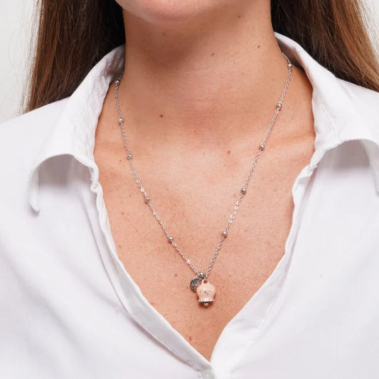 AMO CAPRI - COLLANA IN ACCIAIO CAMPANELLA CIPRIA SCRITTA CAPRI CON CRISTALLI