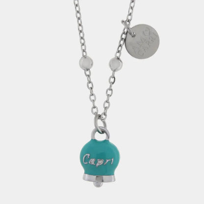 AMO CAPRI - COLLANA IN ACCIAIO CAMPANELLA MINI TIFFANY SCRITTA CAPRI
