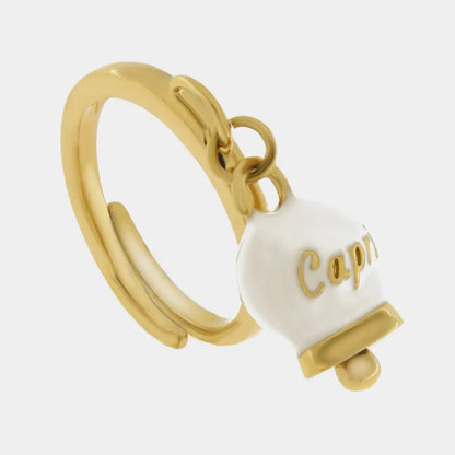 AMO CAPRI - GOLD-PLATED STEEL RING WITH WHITE ENAMEL MINI BELL AND CAPRI WRITING