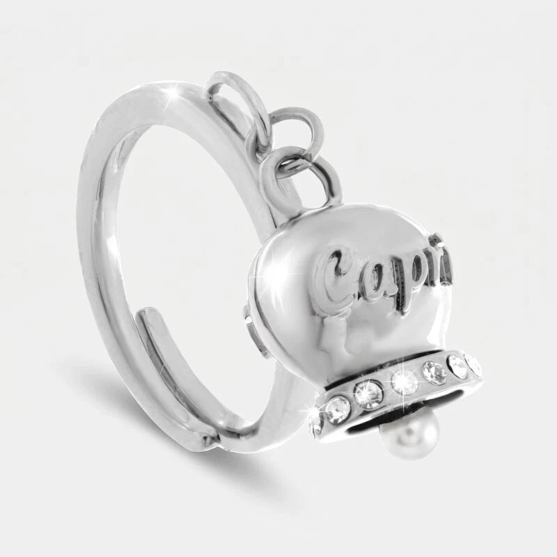 AMO CAPRI - ANELLO ACCIAIO CON CAMPANELLA RODIO CRISTALLI