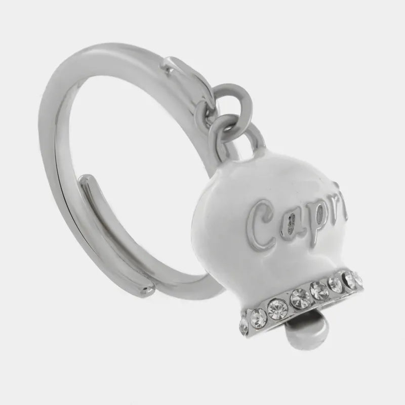 AMO CAPRI - ANELLO ACCIAIO CON CAMPANELLA SMALTO BIANCO E CRISTALLI