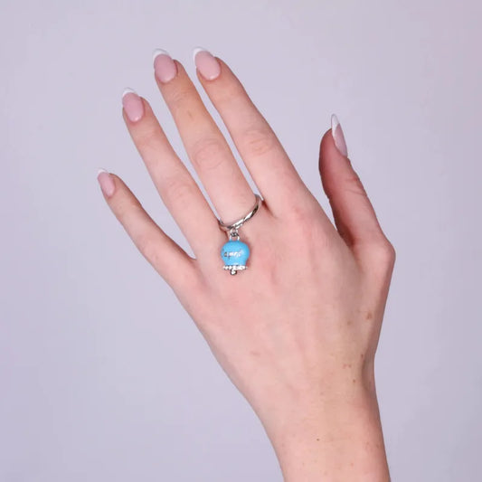 AMO CAPRI - ANELLO ACCIAIO CON CAMPANELLA SMALTO TURCHESE E CRISTALLI