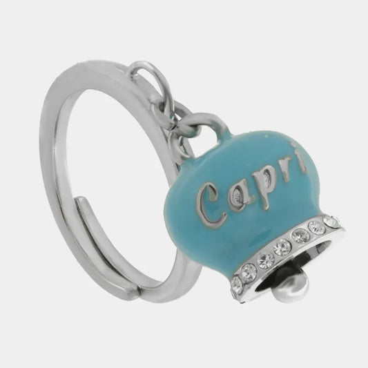 AMO CAPRI - ANELLO ACCIAIO CON CAMPANELLA SMALTO TURCHESE E CRISTALLI