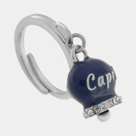AMO CAPRI - ANELLO ACCIAIO CON CAMPANELLA SMALTO BLU E CRISTALLI