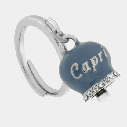 AMO CAPRI - ANELLO ACCIAIO CON CAMPANELLA SMALTO AVIO E CRISTALLI