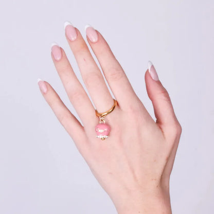 AMO CAPRI - ANELLO ACCIAIO DORATO CON CAMPANELLA SMALTO ROSA E CRISTALLI