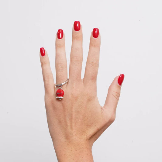 AMO CAPRI - ANELLO ACCIAIO CON CAMPANELLA SMALTO ROSSO E CRISTALLI