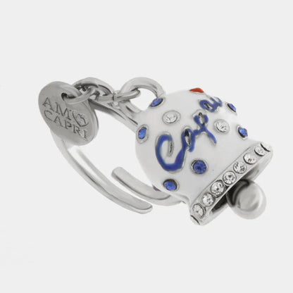 AMO CAPRI - ANELLO ACCIAIO CON CAMPANELLA BIANCA E POIS BLU