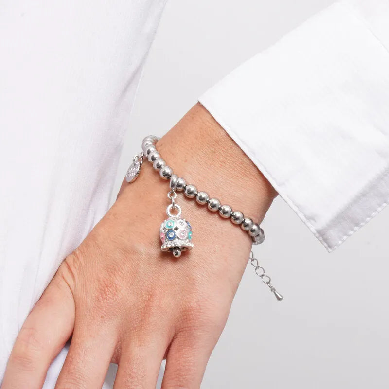 AMO CAPRI - BRACCIALE IN ACCIAIO CON CAMPANELLA POIS MULTICOLOR
