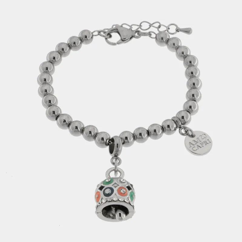 AMO CAPRI - BRACCIALE IN ACCIAIO CON CAMPANELLA POIS MULTICOLOR
