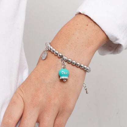 AMO CAPRI - BRACCIALE IN ACCIAIO RODIO CAMPANELLA TIFFANY E SCRITTA CAPRI CON CRISTALLI