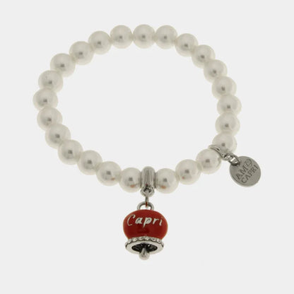 AMO CAPRI - BRACCIALE PERLE CAMPANELLA ROSSO SCRITTA CAPRI CON CRISTALLI