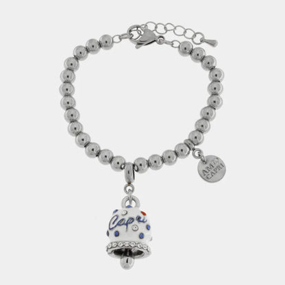 AMO CAPRI - BRACCIALE IN ACCIAIO CON CAMPANELLA BIANCA E POIS BLU