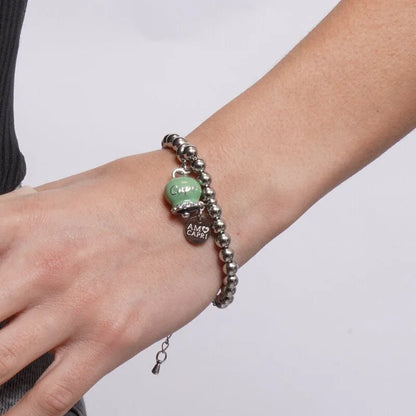 AMO CAPRI - BRACCIALE ACCIAIO CAMPANELLA VERDE SCRITTA CAPRI CON CRISTALLI