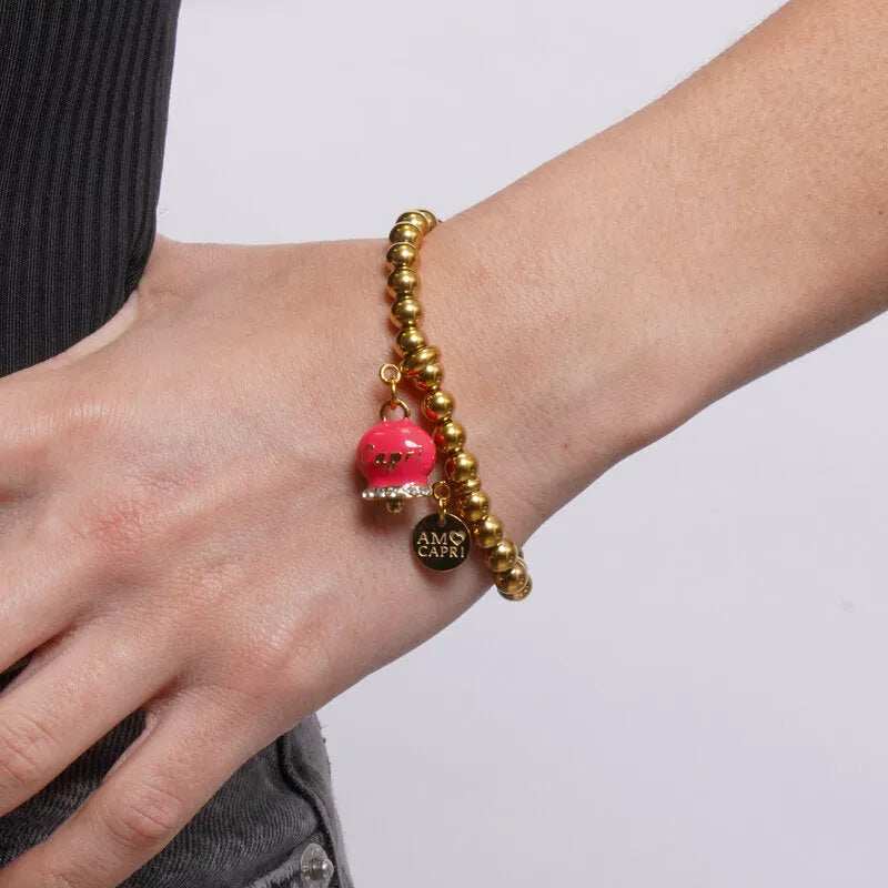 AMO CAPRI - BRACCIALE IN ACCIAIO DORATO CON CAMPANELLA CAPRI TEA BERRY