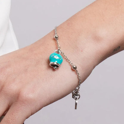 AMO CAPRI - BRACCIALE IN ACCIAIO CON CAMPANELLA SMALTO TIFFANY E SCRITTA CAPRI