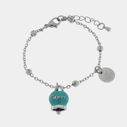 AMO CAPRI - BRACCIALE IN ACCIAIO CON CAMPANELLA SMALTO TIFFANY E SCRITTA CAPRI