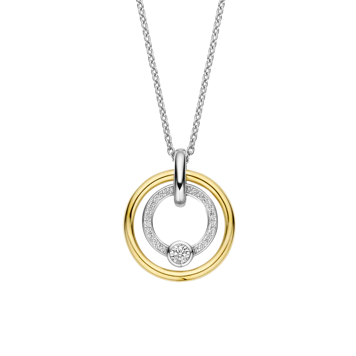 TI SENTO - COLLANA PENDENTE ARGENTO DORATO A CERCHI CON ZIRCONI
