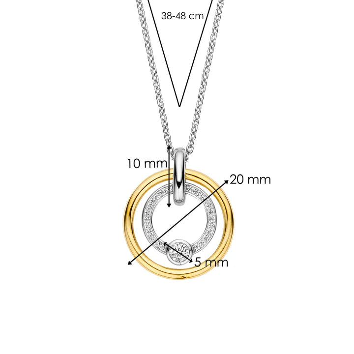 TI SENTO - COLLANA PENDENTE ARGENTO DORATO A CERCHI CON ZIRCONI