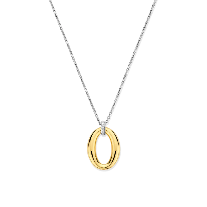 TI SENTO - COLLANA PENDENTE OVALE ARGENTO DORATO E ZIRCONI