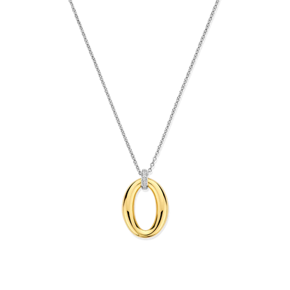TI SENTO - COLLANA PENDENTE OVALE ARGENTO DORATO E ZIRCONI