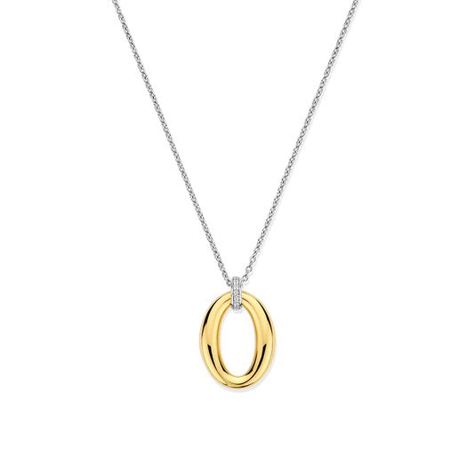 TI SENTO - COLLANA PENDENTE OVALE ARGENTO DORATO E ZIRCONI