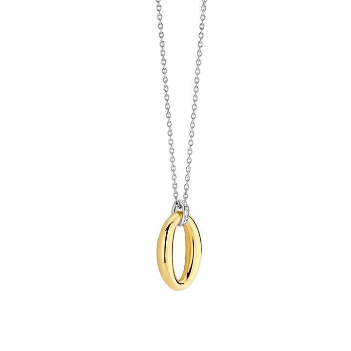 TI SENTO - COLLANA PENDENTE OVALE ARGENTO DORATO E ZIRCONI
